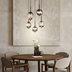 Lampe à suspension lampe de table à manger lampe à suspension en verre fumé lampe de salon 5 flammes, métal noir, 5x E14, DxH 57,5x150 cm