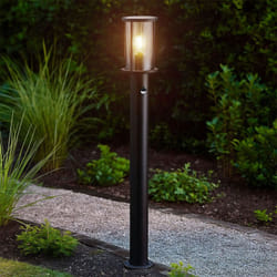 Borne lumineuse, lampadaire, lampe de jardin, lampe d'extérieur, acier inoxydable, verre, détecteur de mouvement, fumée noire, 1xE27, DxH: 14,3x100cm