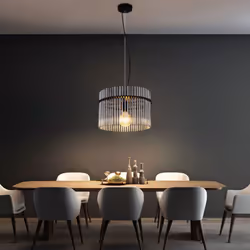 Description Découvrez cette fascinante lampe à suspendre, véritable œuvre d'art en métal noir mat et tiges de verre fumé. Ave ...