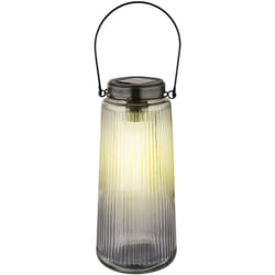 Lampe solaire LED Lanterne extérieure Décoration de jardin Lampe de balcon, verre plastique métal, batterie IP44, 3000K blanc chaud, H 25 cm