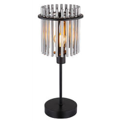 Lampe de table, lampe d'appoint, lampe de chambre, lampe de chevet, lampe de table, lampe de salon, métal noir, tiges de verre fumé, 1x E14, h 37,5 cm