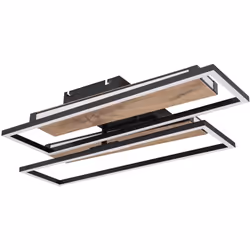 Détails • plafonnier métal noir mat • MDF aspect bois foncé • aluminium noir mat • plastique opale • plusieurs niveaux via in ...