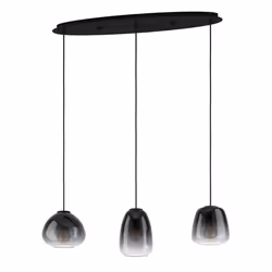 EGLO Pendelleuchte Aguilares 3xE27 Stahl/Glas sw-gr-transp, 3 ampoule(s), E27, IP20, Noir, Gris, Transparent