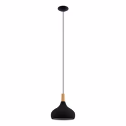EGLO Pendelleuchte Sabinar 1xE27 D 280mm schwarz/Holz, 1 ampoule(s), E27, IP20, Noir, Marron