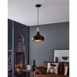 EGLO Pendelleuchte Sabinar 1xE27 D 280mm schwarz/Holz éclairage de plafond E27 40 W