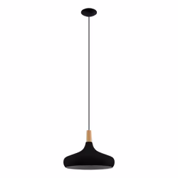 EGLO Pendelleuchte Sabinar 1xE27 D 400mm schwarz/Holz, 1 ampoule(s), E27, IP20, Noir, Marron