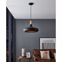 EGLO Pendelleuchte Sabinar 1xE27 D 400mm schwarz/Holz éclairage de plafond E27 40 W