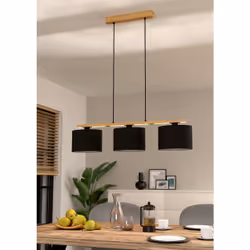 EGLO Pendelleuchte Castralvo 3xE27 Holz/schwarz éclairage de plafond E27 40 W