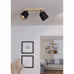 EGLO Deckenleuchte Cotorro 2xE27 schwarz/Holz éclairage de plafond E27 40 W
