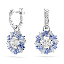 Boucles doreilles - Swarovski - Idyllia - Fleurs bleues - Métal rhodié - Créoles en cristal