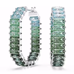 Boucles doreilles - Swarovski - Matrix - Créoles en métal - Cristaux verts - Design octogonal