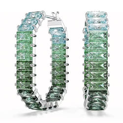 Boucles doreilles - Swarovski - Matrix - Créoles en métal - Cristaux verts - Design octogonal