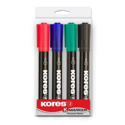 Kores M20945 marqueur indélébile Pointe biseautée Noir, Vert, Rouge 4 pièce(s)