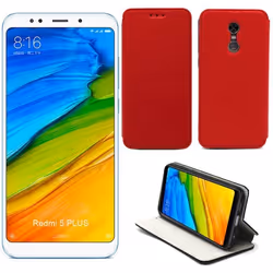 Etui coque - Xiaomi - Redmi 5 PLUS - Rouge - Cuir PU - Anti choc