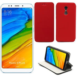 Etui coque - Xiaomi - Redmi 5 PLUS - Rouge - Cuir PU - Anti choc