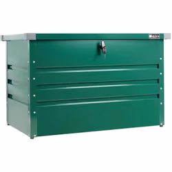 Coffre de rangement extérieur en acier galvanisé, laqué vert. Dimensions : 1 000 x 610 x 620 mm Idéal pour ranger les accesso ...