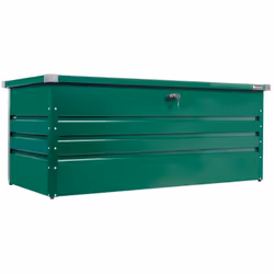 Coffre de rangement extérieur en acier galvanisé Idéal pour ranger les accessoires de piscine et de jardin Equipé de deux pis ...