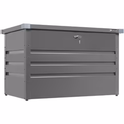 Coffre de rangement extérieur en acier galvanisé, laqué anthracite. Dimensions : 1 000 x 610 x 620 mm Idéal pour ranger les a ...