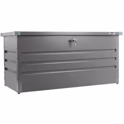 Coffre de rangement extérieur en acier galvanisé Idéal pour ranger les accessoires de piscine et de jardin Equipé de deux pis ...