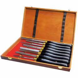 Description générale Coffret de 8 outils en acier HSS, idéal pour vos travaux de tournage. Les outils sont équipés de manches ...