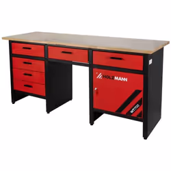 L'établi HOLZMANN WT1700 avec 6 tiroirs et une armoire ainsi qu'un plan de travail en bois de 25 mm d'épaisseur est parfait p ...