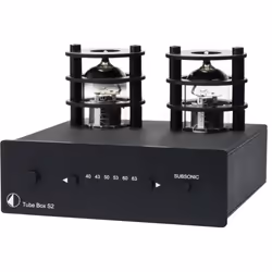 Pro-Ject Tube Box S2, Noir, 20 - 20000 Hz, 2000 Ohm, 63 dB, 0,05%, 1 A