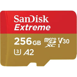 Carte Mémoire microSDXC SanDisk Extreme 256 Go + Adaptateur SD avec Performances Applicatives A2 jusquà 160 Mo/s Classe 10 U3