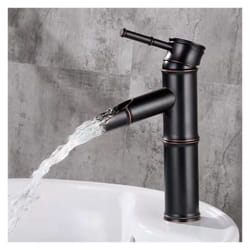 Dazzler - Robinet haut en bambou, mitigeur de lavabo pour eau chaude et froide, robinet, 3 branchements (nain noir antique)
