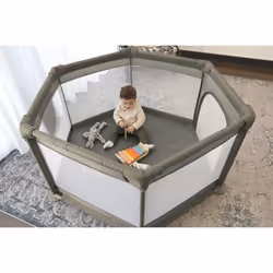 Parc Explore - DREAMBABY - 6 côtés avec base en tissu et cadre rembourré - Ø 140 m - H 70 cm - Taupe