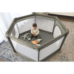 Parc Explore - DREAMBABY - 6 côtés avec base en tissu et cadre rembourré - Ø 140 m - H 70 cm - Taupe