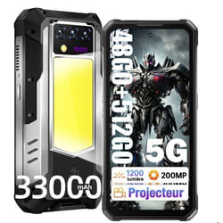 OUKITEL WP100 Titan Téléphone Incassable 5G Avec Projecteur 100-lumens 33000mAh 48Go+512Go 6.8 120Hz 200MP Smartphone Robuste NFC