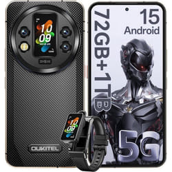OUKITEL WP200 Pro 5G Téléphone Incassable 72Go+1To 6.7 Android 15 Smartphone Robuste 108MP avec Montre Détachables WiFi6/NFC