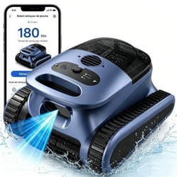 Robot Piscine sans Fil 180Min&200m² dAutonomie Filtration Ultra-Fine Nettoyage Sol/Parois/Ligne d'eau Contrôle Via App