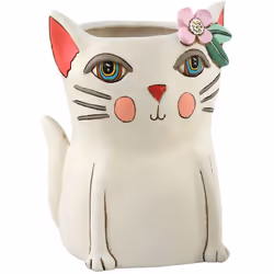 Cache Pot de Fleurs Allen Designs - Chat Résine Hauteur 20 cm - Largeur 14 cm - Profondeur 14 cm Évacuation au dessous avec c ...