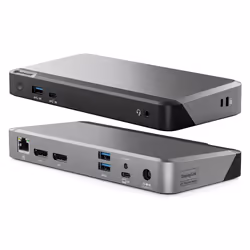 ALOGIC DX2, Avec fil, USB 3.2 Gen 1 (3.1 Gen 1) Type-C, 65 W, 3,5 mm, 1000 Mbit/s, Noir, Gris