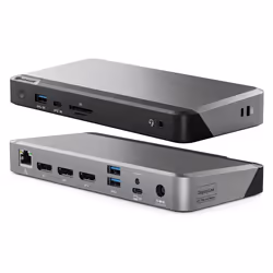ALOGIC DX3, Avec fil, USB 3.2 Gen 1 (3.1 Gen 1) Type-C, 100 W, 3,5 mm, 1000 Mbit/s, Noir, Gris
