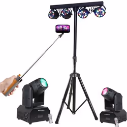 Pack Pied Lumière DJ BOOST-LIGHT70 Projecteur Par - 2 Lyres DMX Beam Ibiza LMH250-RC - Enceinte Perche Téléscopique