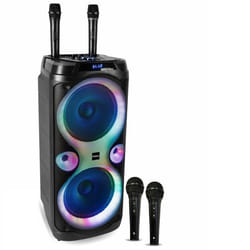 Pack Karaoké Enceinte 1000W USB Bluetooth TWS Ibiza Sound COLUMBA-KARAOKE - 2 Micros Sans Fil VHF - 2 Micros Filaires - Soirée Fête