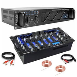 Pack DJ Sono Ampli Ibiza Sound AMP800-MKII 960W - Table Mixage Bluetooth DJM102-BT USB Jack XLR - Câbles RCA Jack enceintes inclus