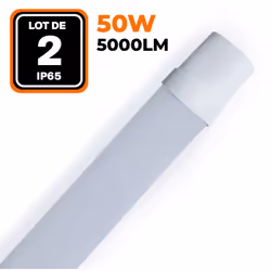 LOT DE 2 RÉGLETTES LED 50W 5000LM 60CM ÉTANCHE IP65 Cette réglette LED 60CM avec 35000H de durée estimé de vie, ce que c'est ...