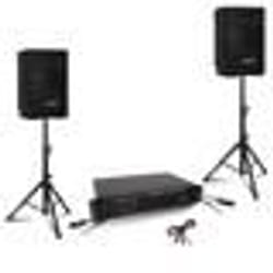 Pack Sono 2 Enceintes Passives Ibiza XTK8-MKII 8 200W - Ampli 2x240W AMP300-MKII - Pieds support - Câbles Speakon - Soirée Fête DJ