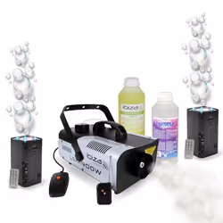 Pack Lumière Machine fumée 900W Ibiza LSM900W - 2 Machines à Bulles LED BUBBLE-DREAM - Liquides inclus - Mariage Soirée Club