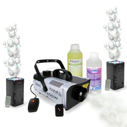 Pack Lumière Machine fumée 900W Ibiza LSM900W - 2 Machines à Bulles LED BUBBLE-DREAM - Liquides inclus - Mariage Soirée Club