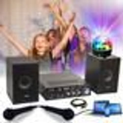 Pack KARAOKE-STAR2MKII Enfant - 2 Enceintes 2 Micros 1 Ampli Bluetooth USB SD 100W - Jeu Lumière Astro LEDS RGB - Cadeau Soirée