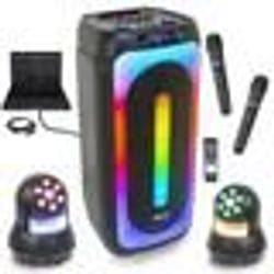 Pack Enceinte Bluetooth USB Karaoke Mooving Sound MS-MAGIC-SOUND1000 - 2 Micros - 2 Lyres STAR-WASH 30W DMW - Soirée Fête Nuit