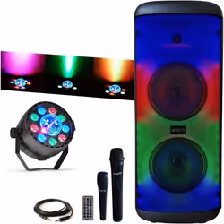 Enceinte Bluetooth sur batterie Karaoke 600W Mooving ELECTRO-SOUND600 TWS USB - 2 Micros - Projecteur Par Astro Ibiza - Soiré ...