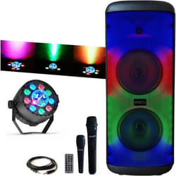 Enceinte Bluetooth sur batterie Karaoke 600W Mooving ELECTRO-SOUND600 TWS USB - 2 Micros - Projecteur Par Astro Ibiza - Soirée Fête