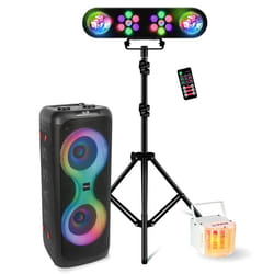 Pack Enceinte sur batterie Bluetooth Active 700W USB SD TWS Ibiza COLUMBA700 - Pied Lumière DJ - Jeu Lumière Derby Disco Soirée