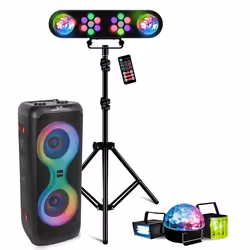 Pack Enceinte Bluetooth sans fil sur batterie 700W USB TWS Ibiza COLUMBA700 - Pied Lumière DJ - Ensemble 3 Effets Lumière LED