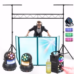 Pack Lumière Ibiza Portique SLB001 - Facade DJ - 2 Lyres Wash 30W DMX - Machine Fumée Astro PAR RGB LEDS - Projecteur Par 18x ...